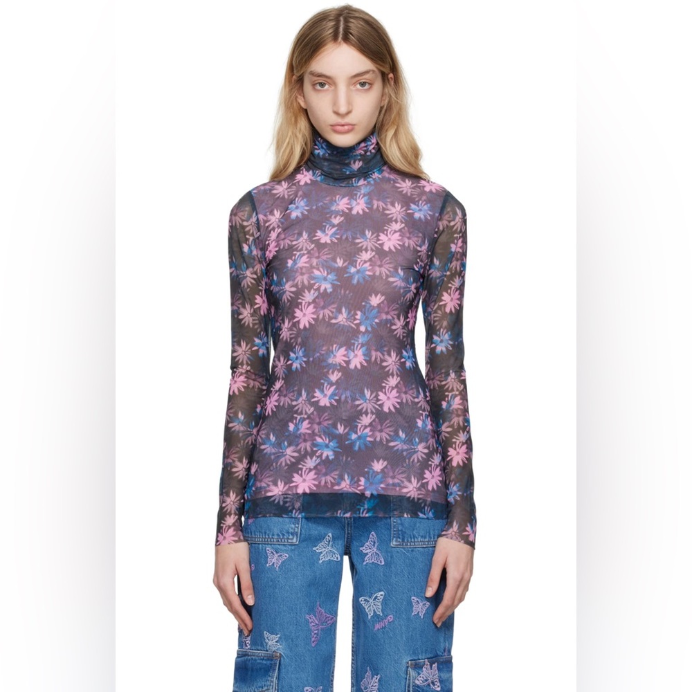 Ganni Floral Mesh Top
